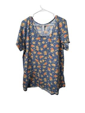 LuLaRoe Blue Floral Scoop Neck Short Sleeve Top